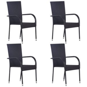 Garima Outdoor Set Of 4 Poly Rattan Dining Chairs In Black