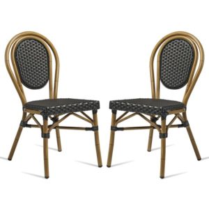 Toller Outdoor Black Aluminium Cane Effect Dining Chair In Pair