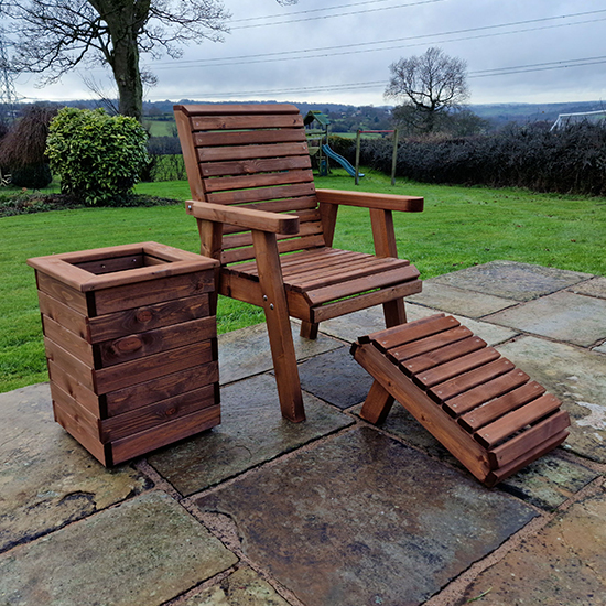 Vail Timber Garden Seating Chair With Footstool And Planter