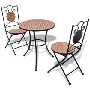 Gino Ceramic Tile Top Bistro Set Round In Terracotta