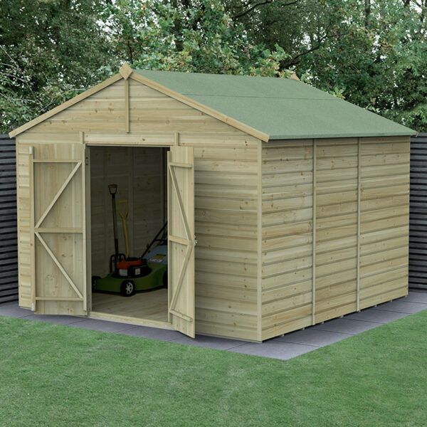 10' x 10' Forest Beckwood 25yr Guarantee Shiplap Pressure Treated Windowless Double Door Apex Wooden Shed (3.21m x 3.01m)