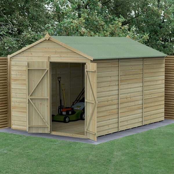 12' x 8' Forest Beckwood 25yr Guarantee Shiplap Pressure Treated Windowless Double Door Apex Wooden Shed (3.6m x 2.61m)