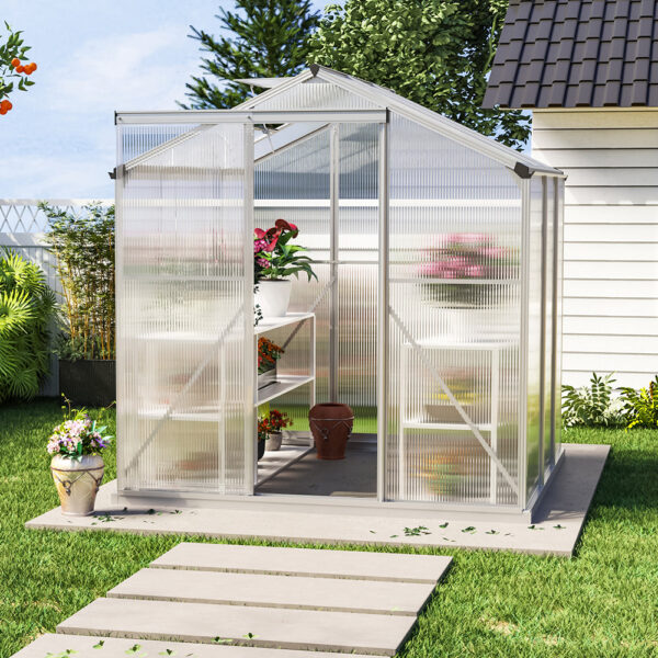 Silver Framed Garden Greenhouse with Vent