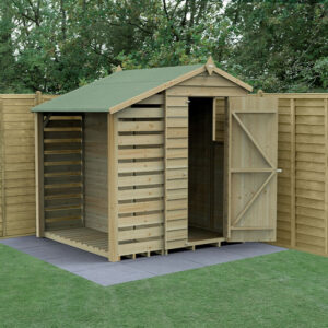 6′ x 4′ Forest 4Life 25yr Guarantee Overlap Pressure Treated Apex Wooden Shed with Logstore (1.88m x 2m)