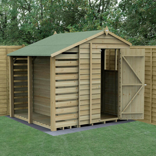 7' x 5' Forest 4Life 25yr Guarantee Overlap Pressure Treated Apex Wooden Shed with Lean To (2.18m x 2.3m)