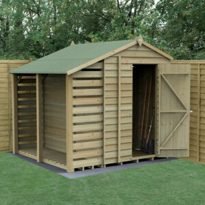 7′ x 5′ Forest 4Life 25yr Guarantee Overlap Pressure Treated Windowless Apex Wooden Shed with Logstore (2.18m x 2.31m)