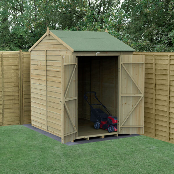 7' x 5' Forest 4Life 25yr Guarantee Overlap Pressure Treated Windowless Double Door Reverse Apex Wooden Shed (2.28m x 1.53m)