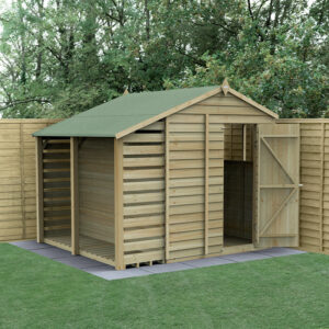 8′ x 6′ Forest 4Life 25yr Guarantee Overlap Pressure Treated Apex Wooden Shed with Logstore (2.42m x 2.64m)