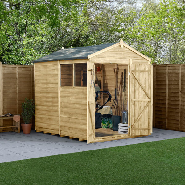 8' x 6' Forest 4Life 25yr Guarantee Overlap Pressure Treated Double Door Apex Wooden Shed (2.42m x 1.99m)