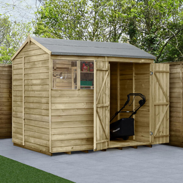 8' x 6' Forest 4Life 25yr Guarantee Overlap Pressure Treated Double Door Reverse Apex Wooden Shed (2.42m x 1.99m)