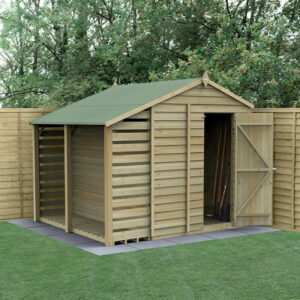 8′ x 6′ Forest 4Life 25yr Guarantee Overlap Pressure Treated Windowless Apex Wooden Shed with Logstore (2.42m x 2.64m)