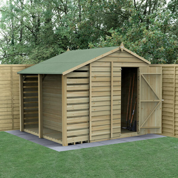 8' x 6' Forest 4Life 25yr Guarantee Overlap Pressure Treated Windowless Apex Wooden Shed with Lean To (2.42m x 2.65m)