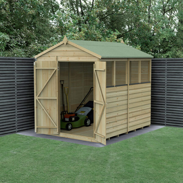 8' x 6' Forest Beckwood 25yr Guarantee Shiplap Pressure Treated Double Door Apex Wooden Shed - 4 Windows (2.42m x 1.99m)