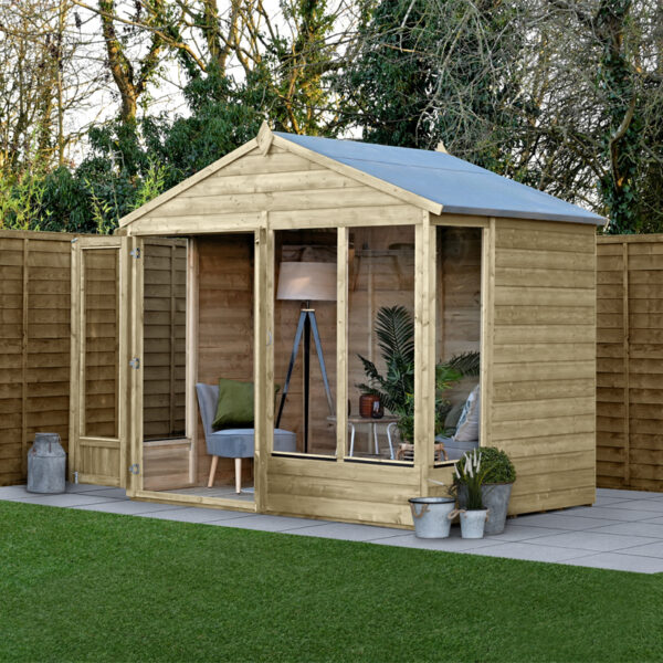 8' x 6' Forest Beckwood 25yr Guarantee Double Door Apex Summer House - 4 Windows (2.61m x 1.82m)