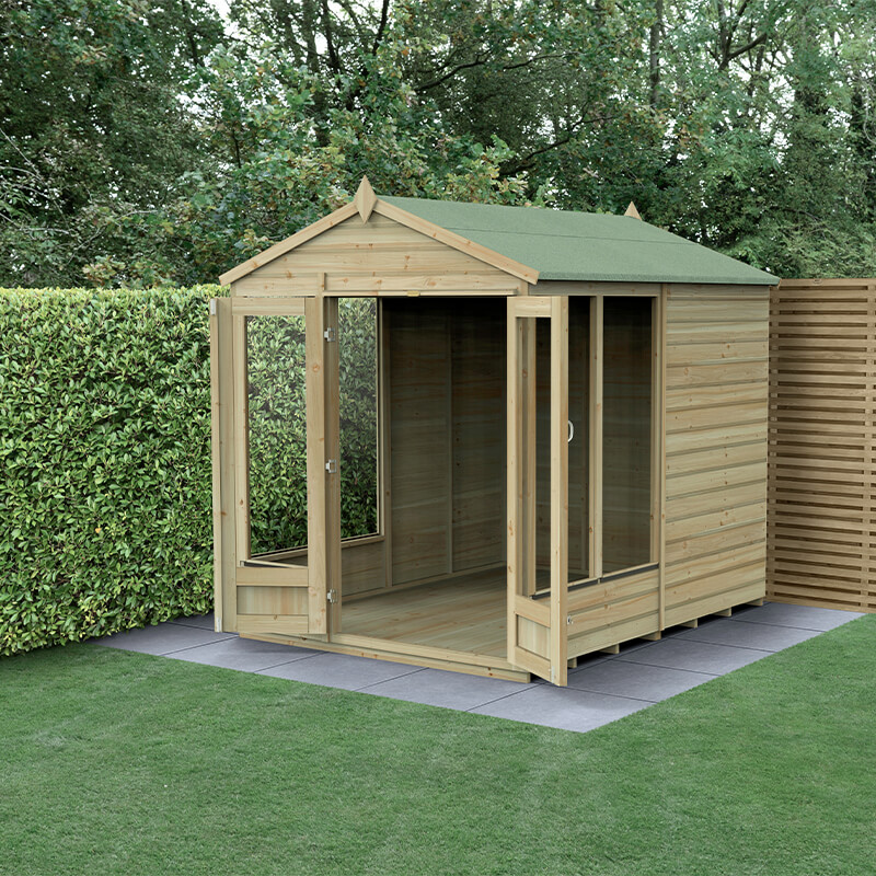 8' x 6' Forest Beckwood 25yr Guarantee Double Door Apex Summer House - 5 Windows (2.42m x 1.99m)