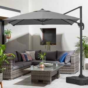 Grey 2.5m Cantilever Parasol with Base for Garden