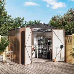 Classic Lockable Tool Storage Bike Shed Brown Metal Shed for Garden Storage