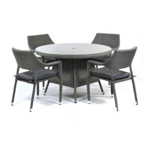 Onyx Outdoor Rattan Round Dining Table And 4 Armchairs In Grey