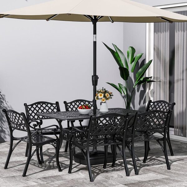 4/6 Seater Aluminium Garden Dining Set with Parasol Hole