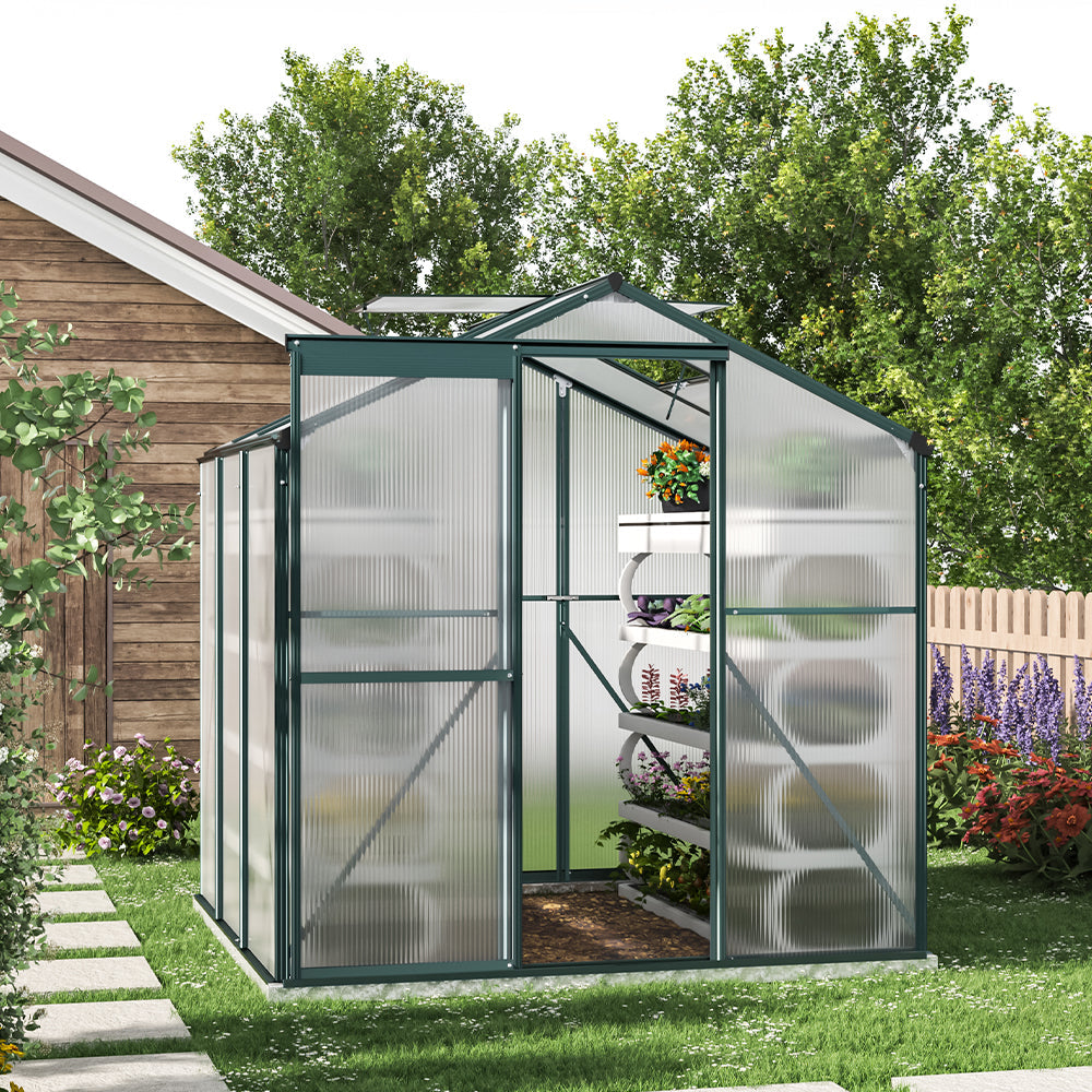 6' x 6' ft Garden Greenhouse Green Framed with Vent