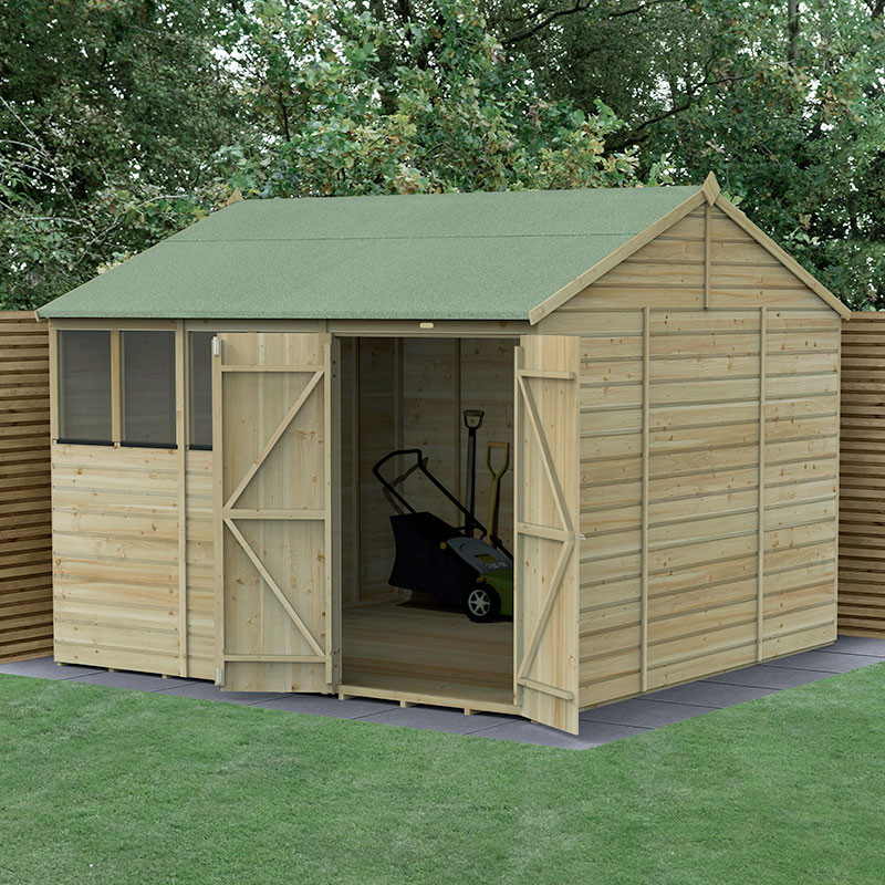 10' x 10' Forest Beckwood 25yr Guarantee Shiplap Pressure Treated Double Door Reverse Apex Wooden Shed (3.21m x 3.01m)