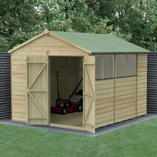 10' x 8' Forest Beckwood 25yr Guarantee Shiplap Pressure Treated Double Door Apex Wooden Shed (3.01m x 2.61m)