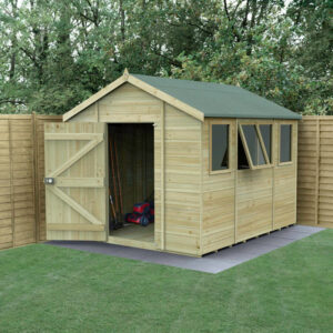 10′ x 8′ Forest Timberdale 25yr Guarantee Tongue & Groove Pressure Treated Apex Shed â 4 Windows (3.06m x 2.52m)