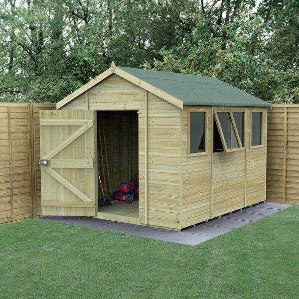 10' x 8' Forest Timberdale 25yr Guarantee Tongue & Groove Pressure Treated Apex Shed â 4 Windows (3.06m x 2.52m)