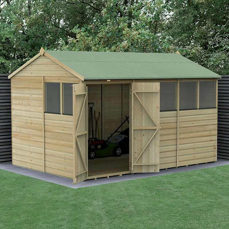 12' x 8' Forest Beckwood 25yr Guarantee Shiplap Pressure Treated Double Door Reverse Apex Wooden Shed (3.6m x 2.61m)