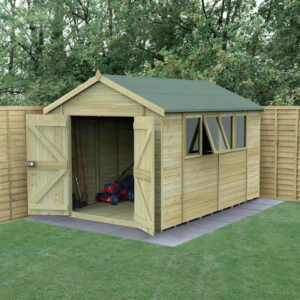 12′ x 8′ Forest Timberdale 25yr Guarantee Tongue & Groove Pressure Treated Double Door Apex Shed â 4 Windows (3.65m x 2.52m)