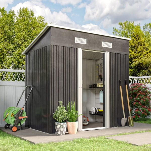 4' x 6' ft / 4' x 8' ft Garden Shed with Skillion Roof Top Steel Black/Green