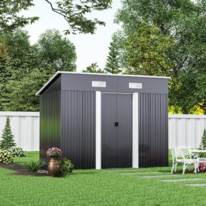 4′ x 6′ ft / 4′ x 8′ ft Garden Shed with Skillion Roof Top Steel Black/Green