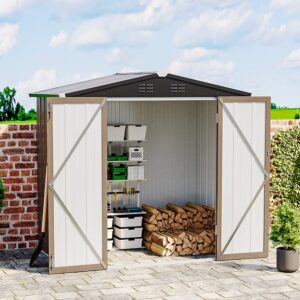 5 x3 /6.5 x4 /8 x6 ft Classic Lockable Tool Storage Bike Shed Brown Metal Shed