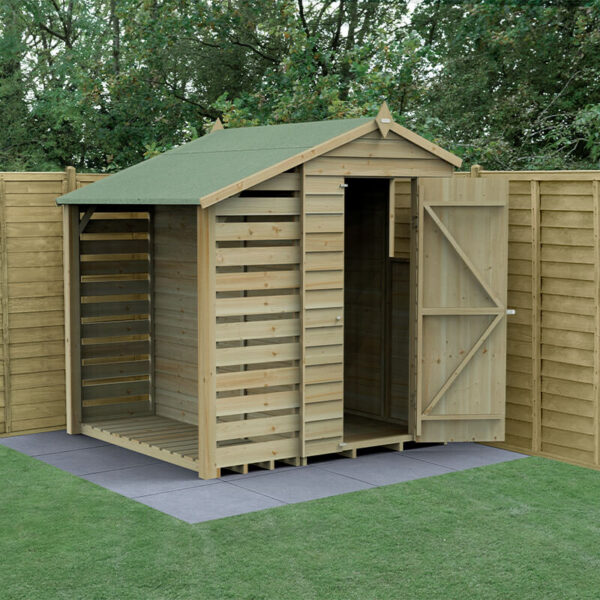 6' x 4' Forest 4Life 25yr Guarantee Overlap Pressure Treated Apex Wooden Shed with Logstore (1.88m x 2m)