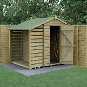 6′ x 4′ Forest 4Life 25yr Guarantee Overlap Pressure Treated Windowless Apex Wooden Shed with Logstore (1.88m x 2m)