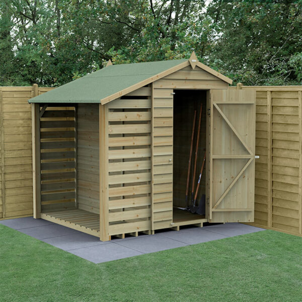 6' x 4' Forest 4Life 25yr Guarantee Overlap Pressure Treated Windowless Apex Wooden Shed with Logstore (1.88m x 2m)