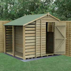 7′ x 5′ Forest 4Life 25yr Guarantee Overlap Pressure Treated Apex Wooden Shed with Logstore (2.18m x 2.31m)