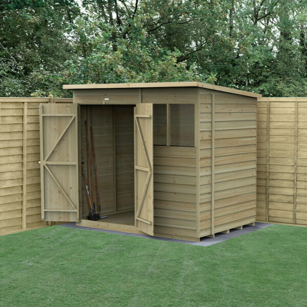 7' x 5' Forest 4Life 25yr Guarantee Overlap Pressure Treated Double Door Pent Wooden Shed (2.26m x 1.69m)