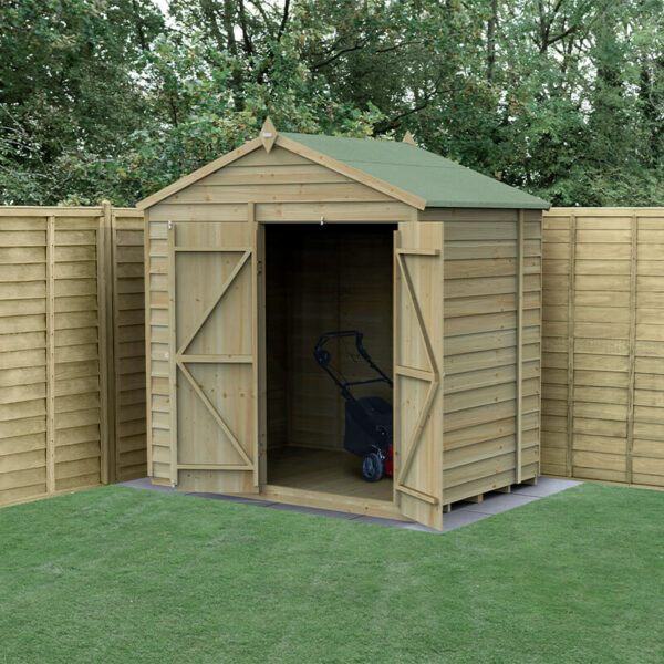 7' x 5' Forest 4Life 25yr Guarantee Overlap Pressure Treated Windowless Double Door Apex Wooden Shed (2.28m x 1.53m)