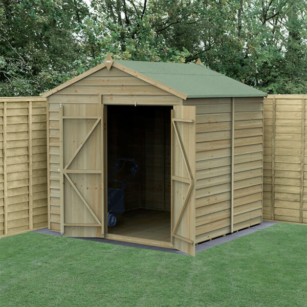 7' x 7' Forest 4Life 25yr Guarantee Overlap Pressure Treated Windowless Double Door Apex Wooden Shed (2.28m x 2.12m)