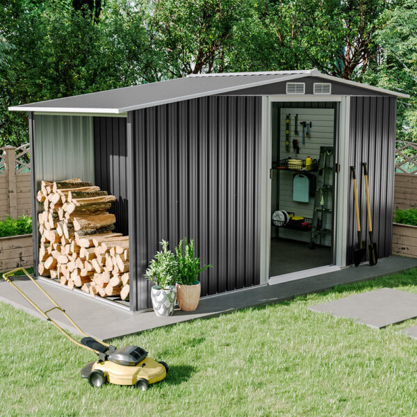 8 ft H Steel Garden Storage Bike Shed with Gable Roof Top Air Circulation Design