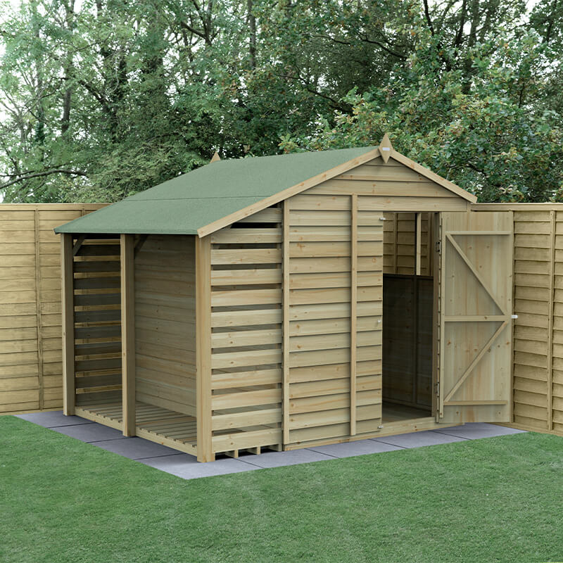 8' x 6' Forest 4Life 25yr Guarantee Overlap Pressure Treated Apex Wooden Shed with Logstore (2.42m x 2.64m)