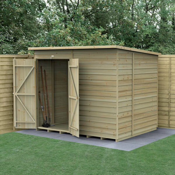 8' x 6' Forest 4Life 25yr Guarantee Overlap Pressure Treated Windowless Double Door Pent Wooden Shed (2.51m x 2.04m)