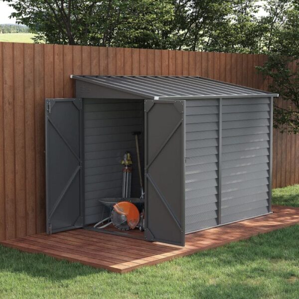 9ft Grey/White/Black Lockable Steel Garden Bike Storage Shed