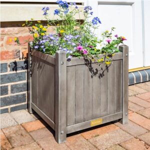 Arundel Square Wooden Planter In Grey Wash