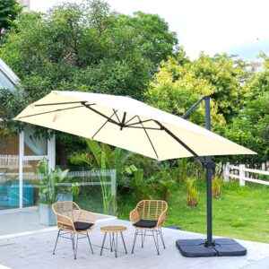 Beige 3 x 3 m Square Cantilever Parasol Outdoor Hanging Umbrella for Garden and Patio