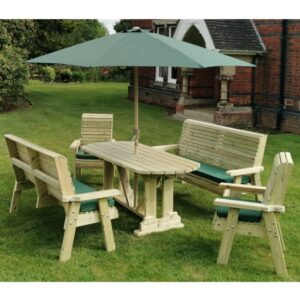 Erog Garden Wooden Dining Table With 2 Benches And 2 Chairs