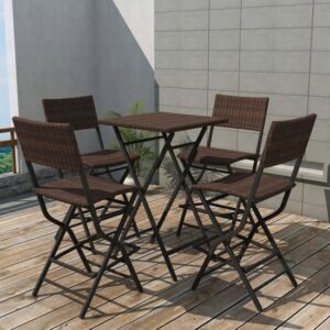 Esher Outdoor Square Rattan 5 Piece Folding Dining Set In Brown