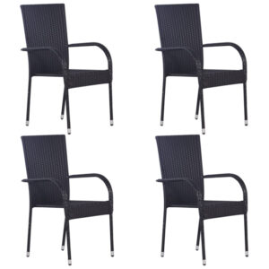 Garima Outdoor Set Of 4 Poly Rattan Dining Chairs In Black