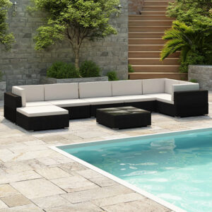 Gili Rattan 8 Piece Garden Lounge Set With Cushions In Black